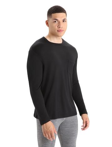 Long Sleeve Icebreaker Merino Granary Pocket T-Shirt Homme Noir | FR 1239NWYB